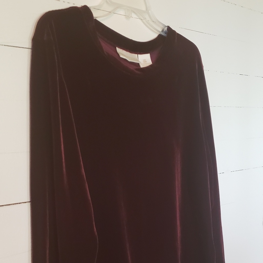 Velvet Long Sleeve Burgundy Top           0090